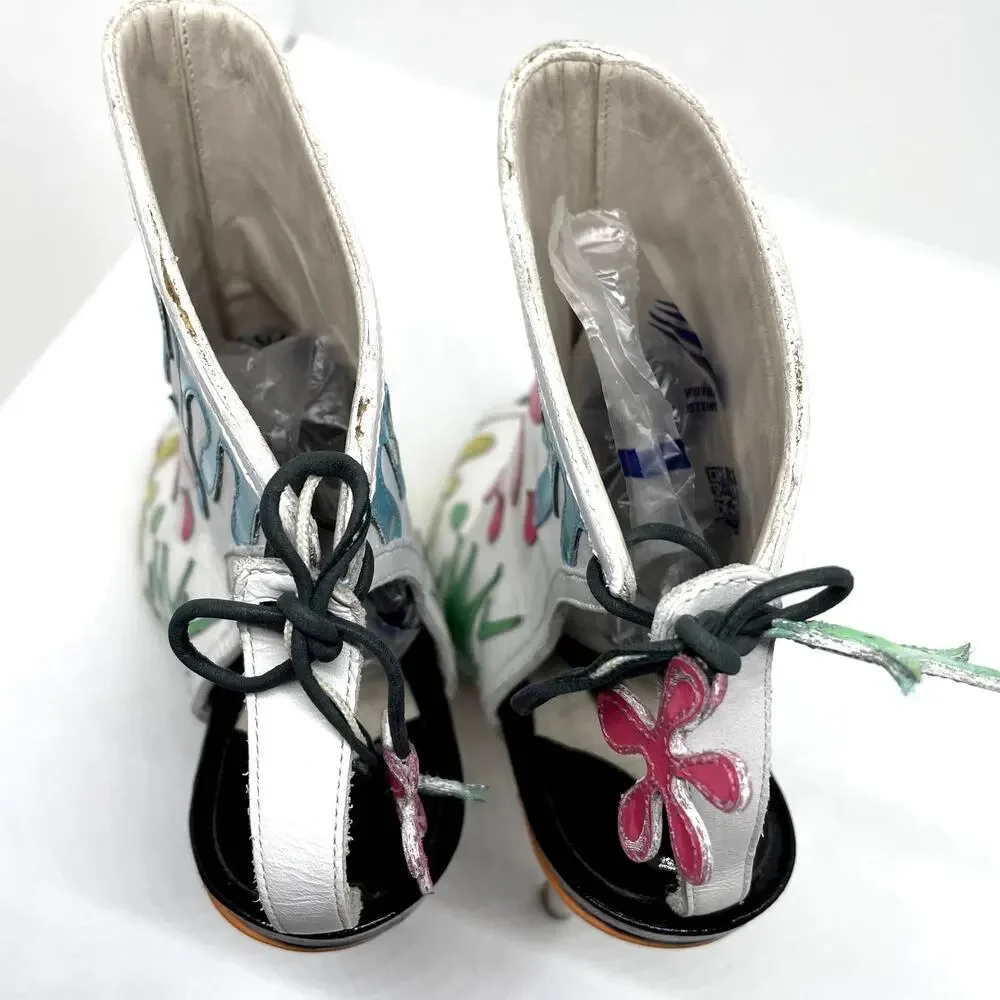 Sophia Webster Arty Party Paint Splatter Heel Tie Back Booties Size 7.5 - Picture 12 of 15